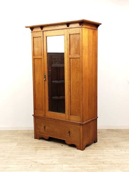 ANTIQUE SOLID GOLDEN OAK ARTS CRAFTS SINGLE HALL WARDROBE - ADDITIONAL PHOTO 12