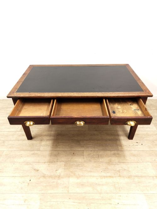 ANTIQUE SOLID OAK EX GOVERNMENT LEATHER TOP DESK - ADDITIONAL PHOTO 2