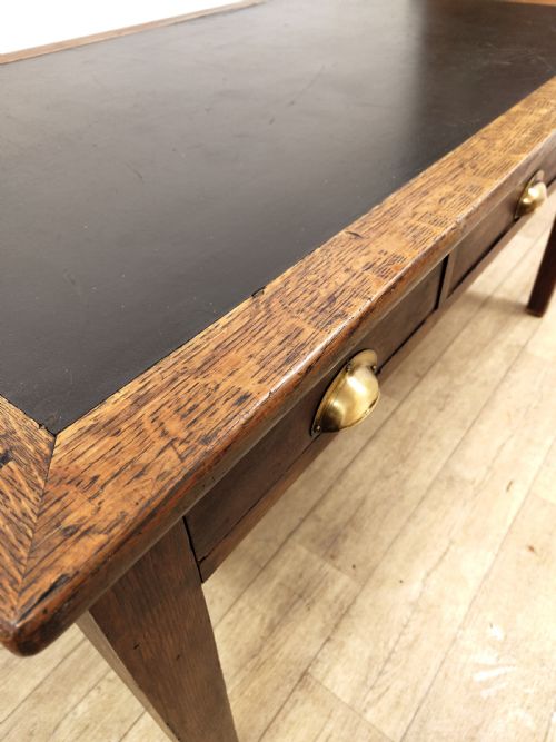 ANTIQUE SOLID OAK EX GOVERNMENT LEATHER TOP DESK - ADDITIONAL PHOTO 4