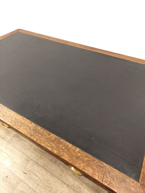 ANTIQUE SOLID OAK EX GOVERNMENT LEATHER TOP DESK - ADDITIONAL PHOTO 5