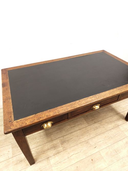 ANTIQUE SOLID OAK EX GOVERNMENT LEATHER TOP DESK - ADDITIONAL PHOTO 6