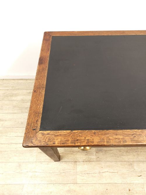 ANTIQUE SOLID OAK EX GOVERNMENT LEATHER TOP DESK - ADDITIONAL PHOTO 7