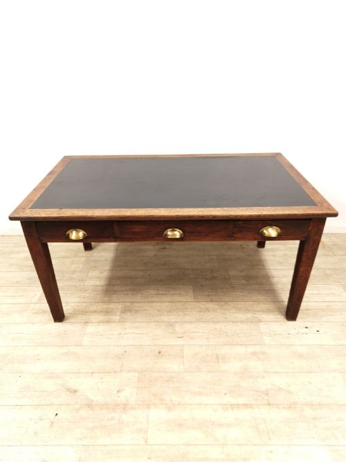 ANTIQUE SOLID OAK EX GOVERNMENT LEATHER TOP DESK - ADDITIONAL PHOTO 12