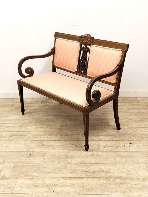 antique edwardian two seater salon settee bench - CATEGORY: ANTIQUE FURNITURE - DATED EDWARDIAN