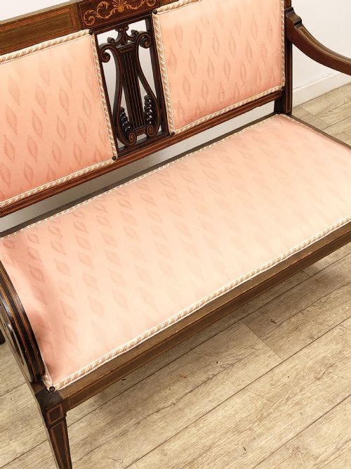 ANTIQUE EDWARDIAN TWO SEATER SALON SETTEE BENCH - ADDITIONAL PHOTO 3