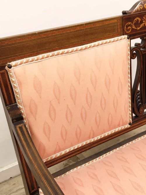 ANTIQUE EDWARDIAN TWO SEATER SALON SETTEE BENCH - ADDITIONAL PHOTO 4