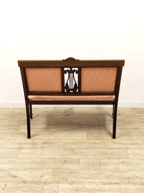 ANTIQUE EDWARDIAN TWO SEATER SALON SETTEE BENCH - ADDITIONAL PHOTO 5