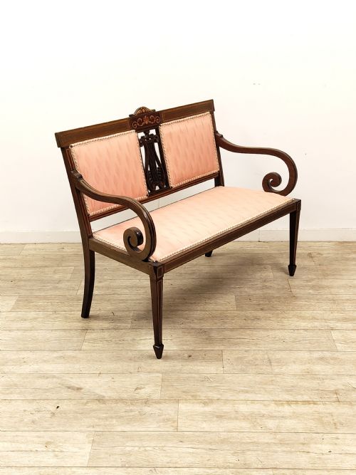 ANTIQUE EDWARDIAN TWO SEATER SALON SETTEE BENCH - ADDITIONAL PHOTO 7