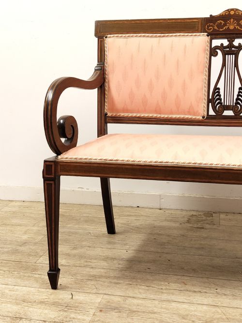 ANTIQUE EDWARDIAN TWO SEATER SALON SETTEE BENCH - ADDITIONAL PHOTO 8