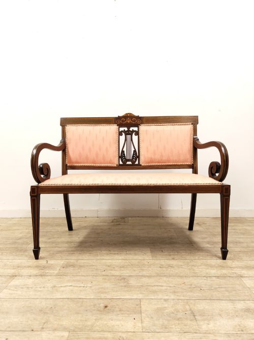 ANTIQUE EDWARDIAN TWO SEATER SALON SETTEE BENCH - ADDITIONAL PHOTO 9