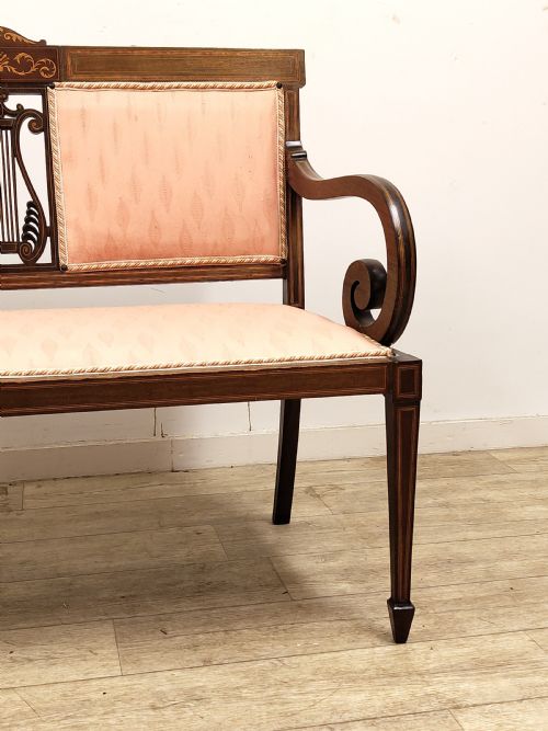 ANTIQUE EDWARDIAN TWO SEATER SALON SETTEE BENCH - ADDITIONAL PHOTO 11