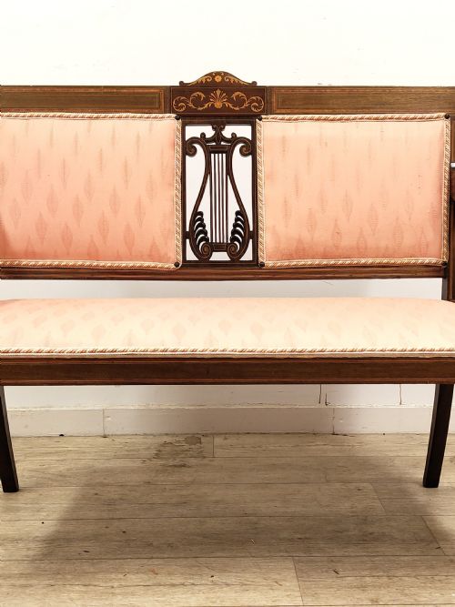 ANTIQUE EDWARDIAN TWO SEATER SALON SETTEE BENCH - ADDITIONAL PHOTO 12