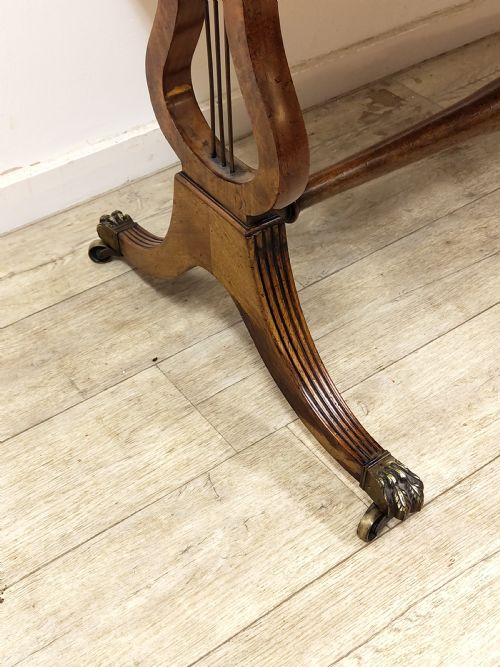 ANTIQUE LATE 19TH CENTURY BURR WALNUT LEATHER TOP WRITING OFFICE DESK WITH LYRE ENDS - ADDITIONAL PHOTO 12