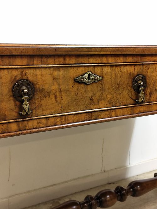 ANTIQUE LATE 19TH CENTURY BURR WALNUT LEATHER TOP WRITING OFFICE DESK WITH LYRE ENDS - ADDITIONAL PHOTO 5