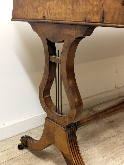 ANTIQUE LATE 19TH CENTURY BURR WALNUT LEATHER TOP WRITING OFFICE DESK WITH LYRE ENDS - ADDITIONAL PHOTO 17