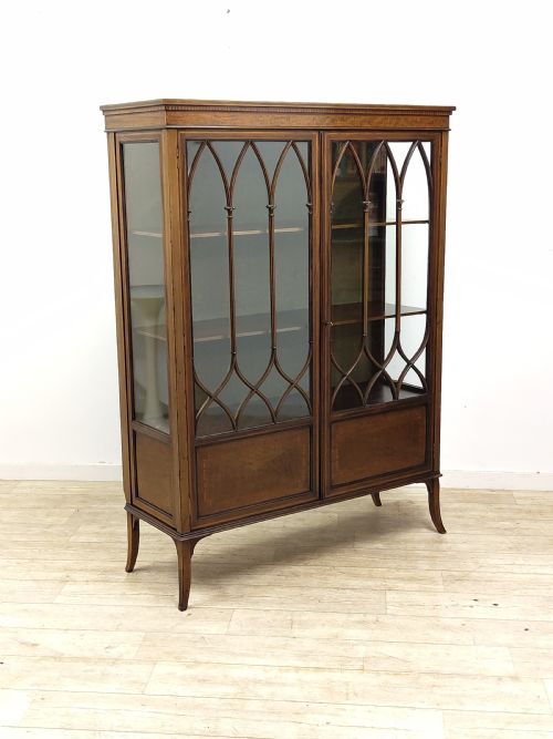 antique edwardian mahogany glazed ecclesiastical cabinet - CATEGORY: ANTIQUE CABINETS - DATED EDWARDIAN