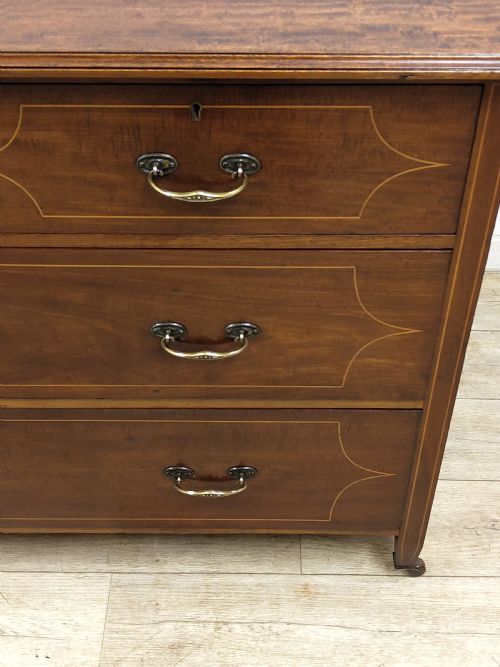 ANTIQUE EDWARDIAN MAHOGANY INLAID DRESSING CHEST OF DRAWERS - ADDITIONAL PHOTO 9