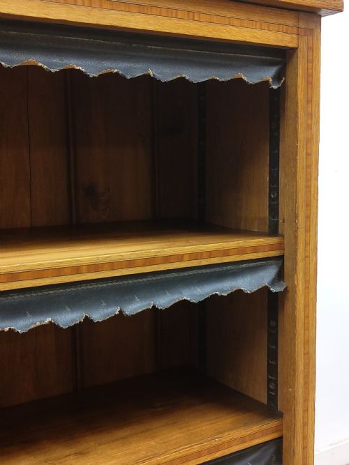 ANTIQUE VICTORIAN GOLDEN OAK INLAID OPEN BOOKCASE - ADDITIONAL PHOTO 5