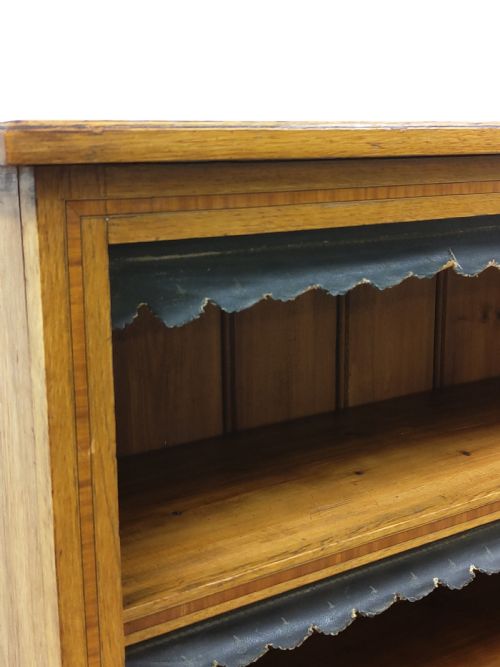 ANTIQUE VICTORIAN GOLDEN OAK INLAID OPEN BOOKCASE - ADDITIONAL PHOTO 7