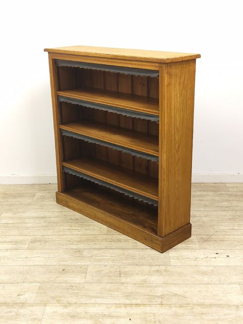 ANTIQUE VICTORIAN GOLDEN OAK INLAID OPEN BOOKCASE - ADDITIONAL PHOTO 13