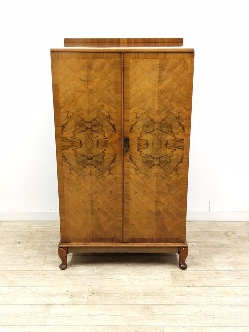 diminutive antique edwardian bookmatched burr walnut tallboy wardrobe - CATEGORY: ANTIQUE WARDROBES - DATED EDWARDIAN