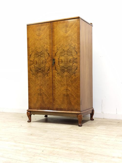 DIMINUTIVE ANTIQUE EDWARDIAN BOOKMATCHED BURR WALNUT TALLBOY WARDROBE - ADDITIONAL PHOTO 2