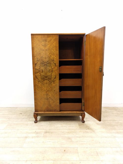 DIMINUTIVE ANTIQUE EDWARDIAN BOOKMATCHED BURR WALNUT TALLBOY WARDROBE - ADDITIONAL PHOTO 7