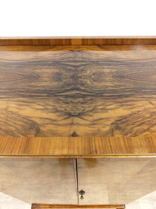 DIMINUTIVE ANTIQUE EDWARDIAN BOOKMATCHED BURR WALNUT TALLBOY WARDROBE - ADDITIONAL PHOTO 8