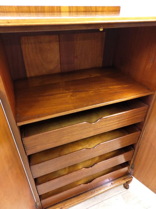 DIMINUTIVE ANTIQUE EDWARDIAN BOOKMATCHED BURR WALNUT TALLBOY WARDROBE - ADDITIONAL PHOTO 9