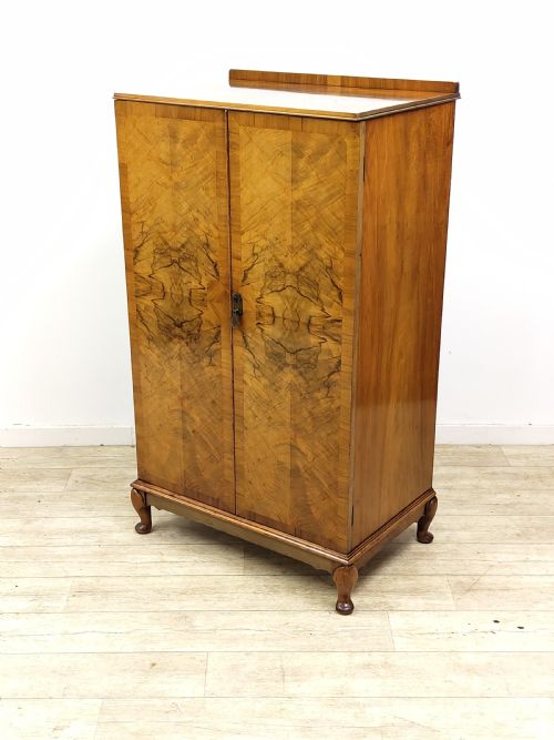 DIMINUTIVE ANTIQUE EDWARDIAN BOOKMATCHED BURR WALNUT TALLBOY WARDROBE - ADDITIONAL PHOTO 12