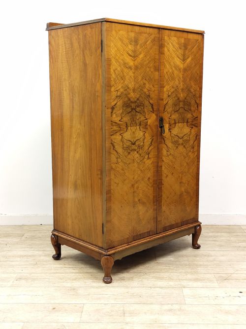 DIMINUTIVE ANTIQUE EDWARDIAN BOOKMATCHED BURR WALNUT TALLBOY WARDROBE - ADDITIONAL PHOTO 14