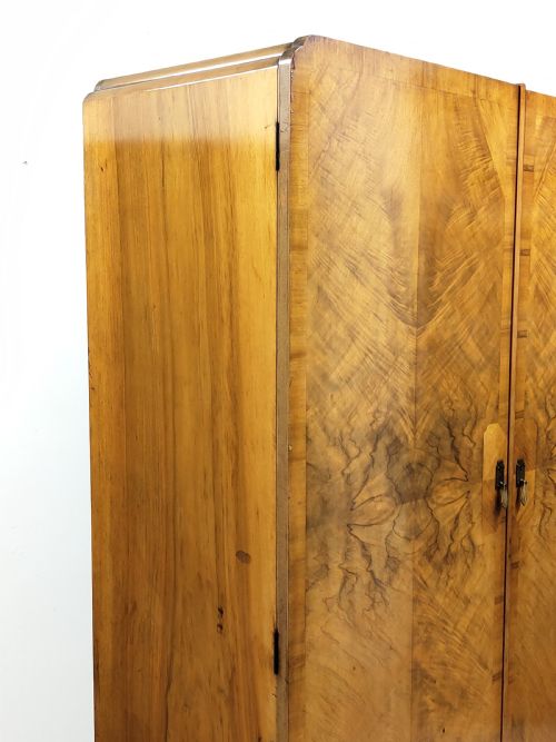 ANTIQUE ART DECO BOOKMATCHED BURR WALNUT DOUBLE WARDROBE COMPACTUM - ADDITIONAL PHOTO 15