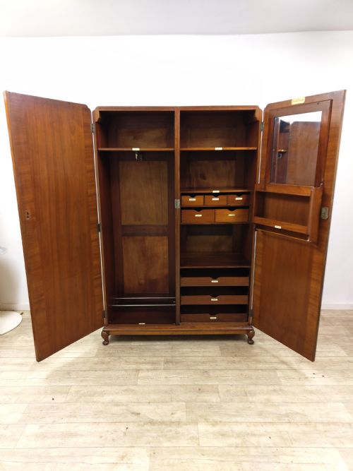 ANTIQUE ART DECO BOOKMATCHED BURR WALNUT DOUBLE WARDROBE COMPACTUM - ADDITIONAL PHOTO 18