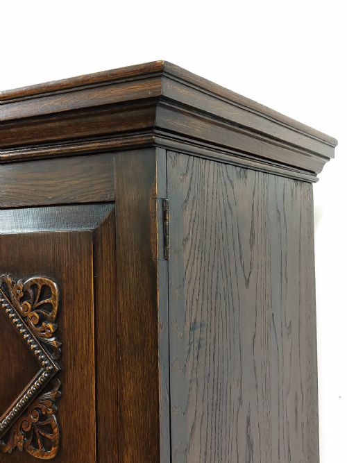 ANTIQUE GEOMETRIC SOLID OAK SINGLE HALL WARDROBE ARMOIRE - ADDITIONAL PHOTO 10