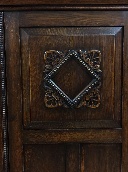 ANTIQUE GEOMETRIC SOLID OAK SINGLE HALL WARDROBE ARMOIRE - ADDITIONAL PHOTO 12