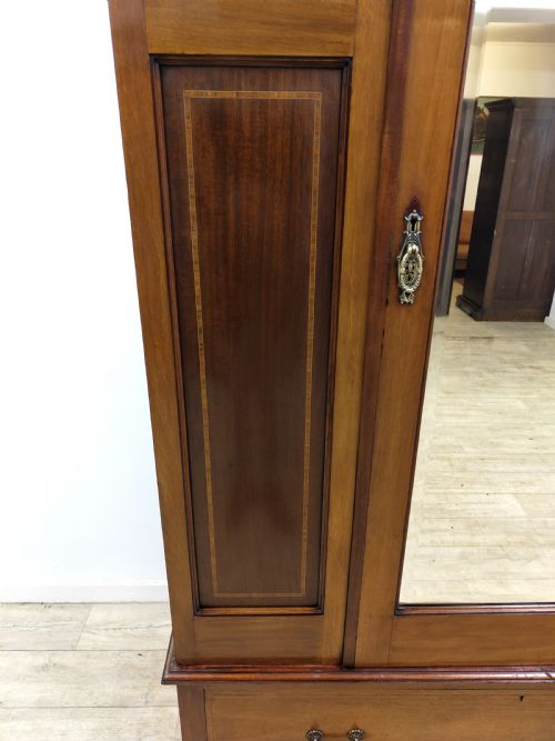ANTIQUE EDWARDIAN INLAID MAHOGANY WALNUT LARGE SINGLE HALL WARDROBE ARMOIRE - ADDITIONAL PHOTO 1