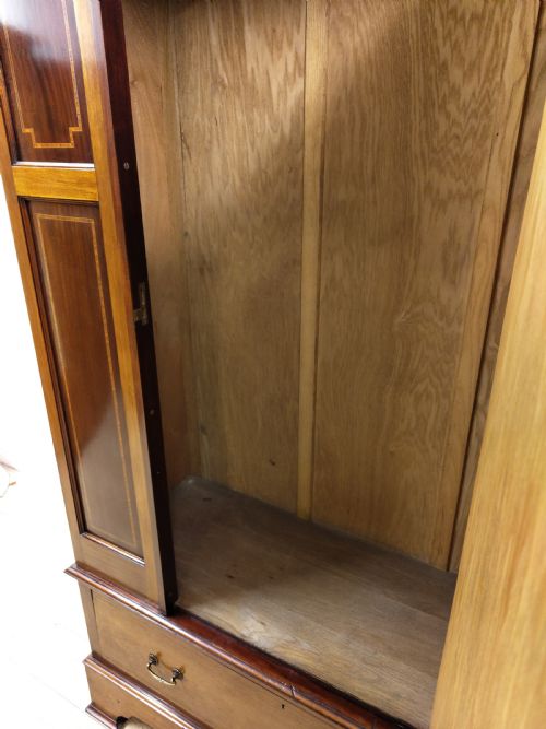 ANTIQUE EDWARDIAN INLAID MAHOGANY WALNUT LARGE SINGLE HALL WARDROBE ARMOIRE - ADDITIONAL PHOTO 4
