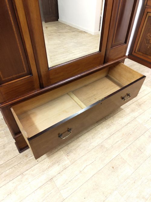 ANTIQUE EDWARDIAN INLAID MAHOGANY WALNUT LARGE SINGLE HALL WARDROBE ARMOIRE - ADDITIONAL PHOTO 5
