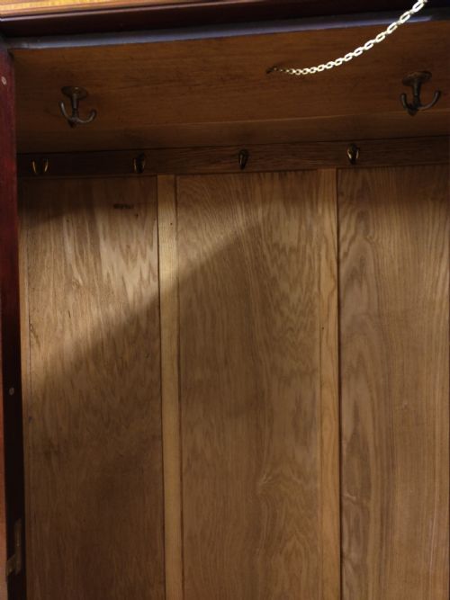 ANTIQUE EDWARDIAN INLAID MAHOGANY WALNUT LARGE SINGLE HALL WARDROBE ARMOIRE - ADDITIONAL PHOTO 6