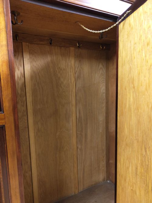ANTIQUE EDWARDIAN INLAID MAHOGANY WALNUT LARGE SINGLE HALL WARDROBE ARMOIRE - ADDITIONAL PHOTO 7