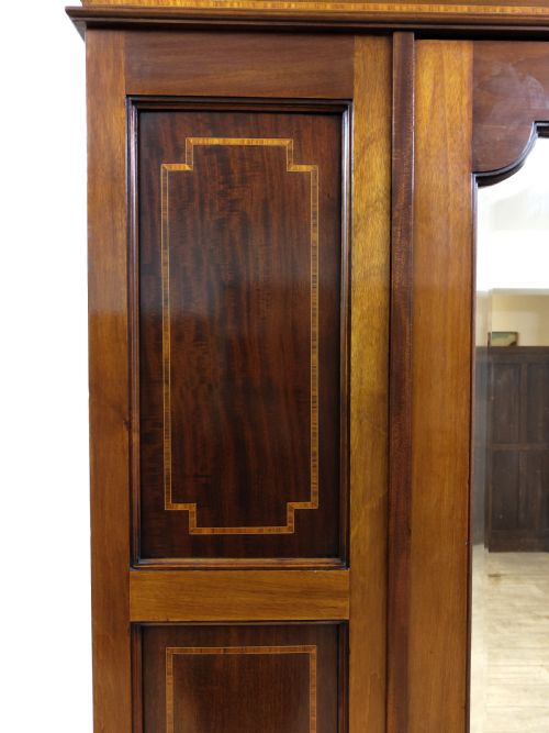 ANTIQUE EDWARDIAN INLAID MAHOGANY WALNUT LARGE SINGLE HALL WARDROBE ARMOIRE - ADDITIONAL PHOTO 14