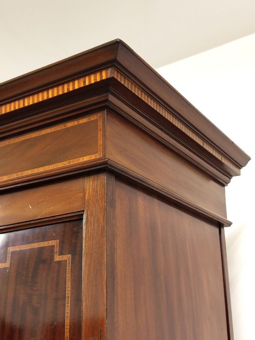 ANTIQUE EDWARDIAN INLAID MAHOGANY WALNUT LARGE SINGLE HALL WARDROBE ARMOIRE - ADDITIONAL PHOTO 15