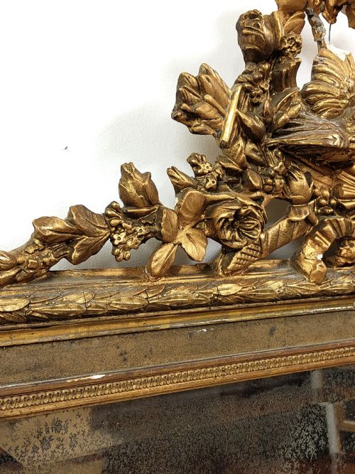 VERY LARGE DISTRESSED ANTIQUE PERIOD LOUIS XVI GILTWOOD GESSO MIRROR - ADDITIONAL PHOTO 14