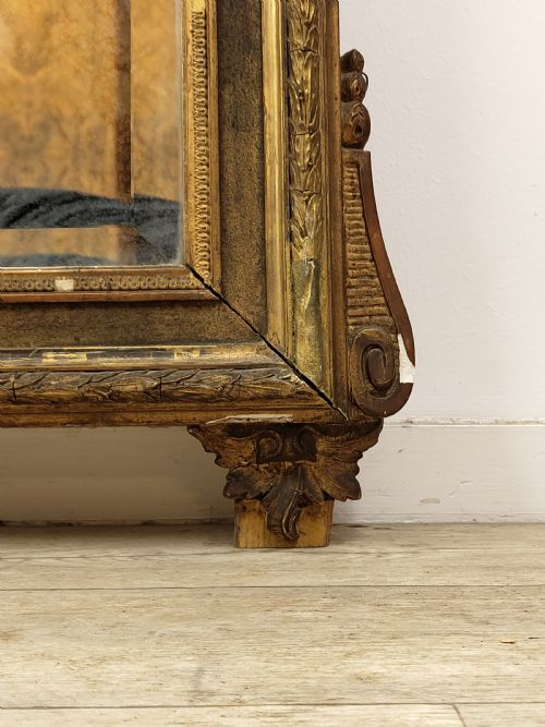 VERY LARGE DISTRESSED ANTIQUE PERIOD LOUIS XVI GILTWOOD GESSO MIRROR - ADDITIONAL PHOTO 1