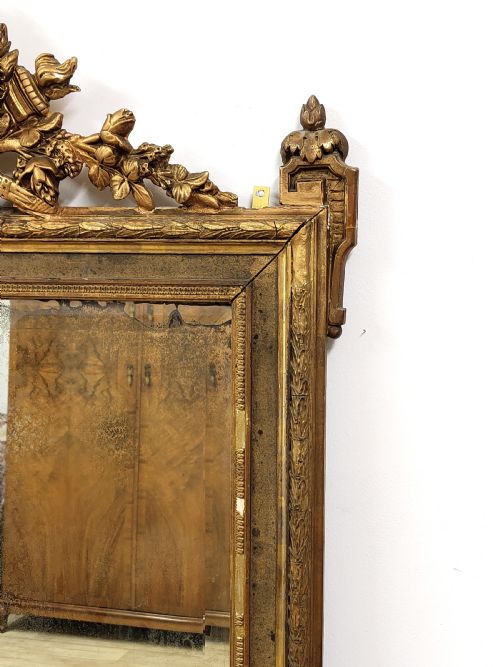 VERY LARGE DISTRESSED ANTIQUE PERIOD LOUIS XVI GILTWOOD GESSO MIRROR - ADDITIONAL PHOTO 2