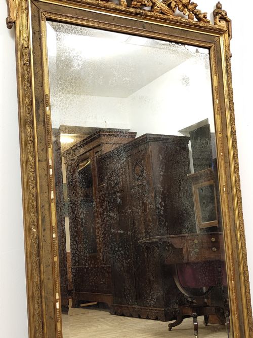 VERY LARGE DISTRESSED ANTIQUE PERIOD LOUIS XVI GILTWOOD GESSO MIRROR - ADDITIONAL PHOTO 3