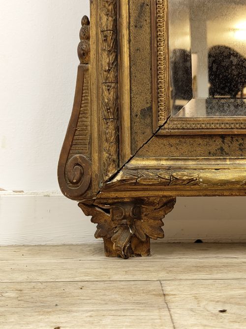 VERY LARGE DISTRESSED ANTIQUE PERIOD LOUIS XVI GILTWOOD GESSO MIRROR - ADDITIONAL PHOTO 5