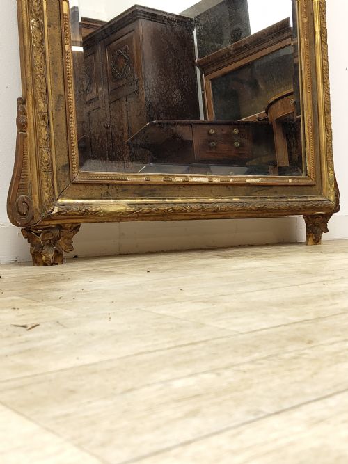 VERY LARGE DISTRESSED ANTIQUE PERIOD LOUIS XVI GILTWOOD GESSO MIRROR - ADDITIONAL PHOTO 6