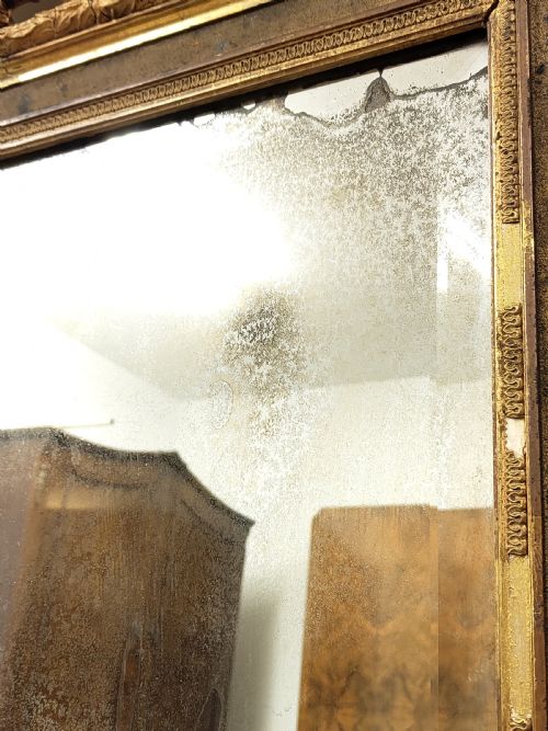 VERY LARGE DISTRESSED ANTIQUE PERIOD LOUIS XVI GILTWOOD GESSO MIRROR - ADDITIONAL PHOTO 8