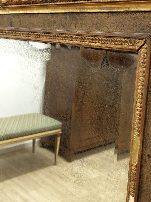 VERY LARGE DISTRESSED ANTIQUE PERIOD LOUIS XVI GILTWOOD GESSO MIRROR - ADDITIONAL PHOTO 12